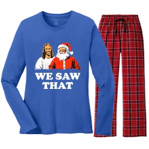 Santa And Jesus We Saw That Merry Christmas Funny Christian Gift Women's Long Sleeve Flannel Pajama Set 