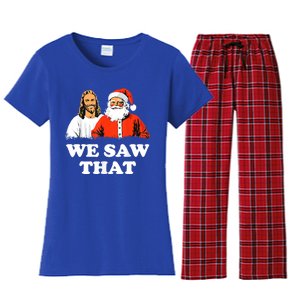 Santa And Jesus We Saw That Merry Christmas Funny Christian Gift Women's Flannel Pajama Set