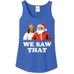 Santa And Jesus We Saw That Merry Christmas Funny Christian Gift Ladies Essential Tank