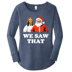 Santa And Jesus We Saw That Merry Christmas Funny Christian Gift Women's Perfect Tri Tunic Long Sleeve Shirt