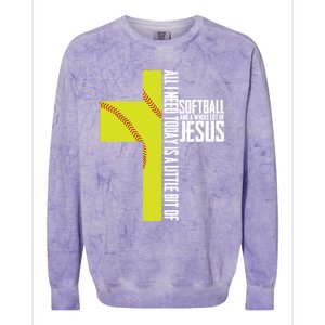 Softball And Jesus Gift Sport Religious Colorblast Crewneck Sweatshirt