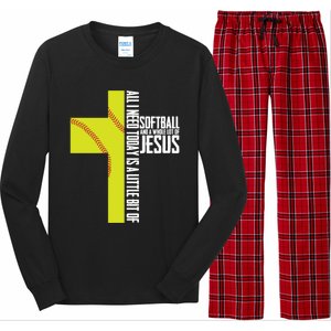 Softball And Jesus Gift Sport Religious Long Sleeve Pajama Set