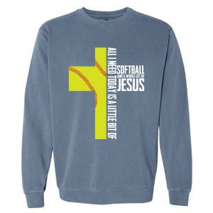 Softball And Jesus Gift Sport Religious Garment-Dyed Sweatshirt