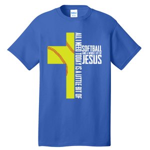 Softball And Jesus Gift Sport Religious Tall T-Shirt