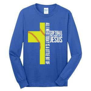 Softball And Jesus Gift Sport Religious Tall Long Sleeve T-Shirt