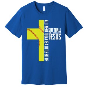 Softball And Jesus Gift Sport Religious Premium T-Shirt