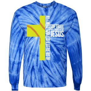 Softball And Jesus Gift Sport Religious Tie-Dye Long Sleeve Shirt