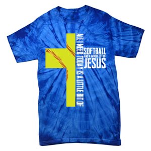 Softball And Jesus Gift Sport Religious Tie-Dye T-Shirt