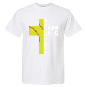 Softball And Jesus Gift Sport Religious Garment-Dyed Heavyweight T-Shirt