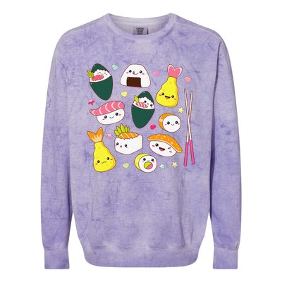 Sushi Anime Kawaii Set Japanese Food Lover  Colorblast Crewneck Sweatshirt