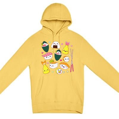 Sushi Anime Kawaii Set Japanese Food Lover  Premium Pullover Hoodie