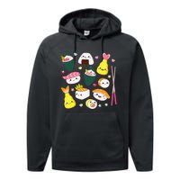 Sushi Anime Kawaii Set Japanese Food Lover  Performance Fleece Hoodie