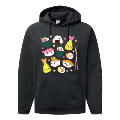 Sushi Anime Kawaii Set Japanese Food Lover  Performance Fleece Hoodie