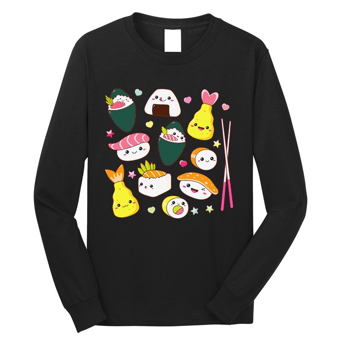 Sushi Anime Kawaii Set Japanese Food Lover  Long Sleeve Shirt