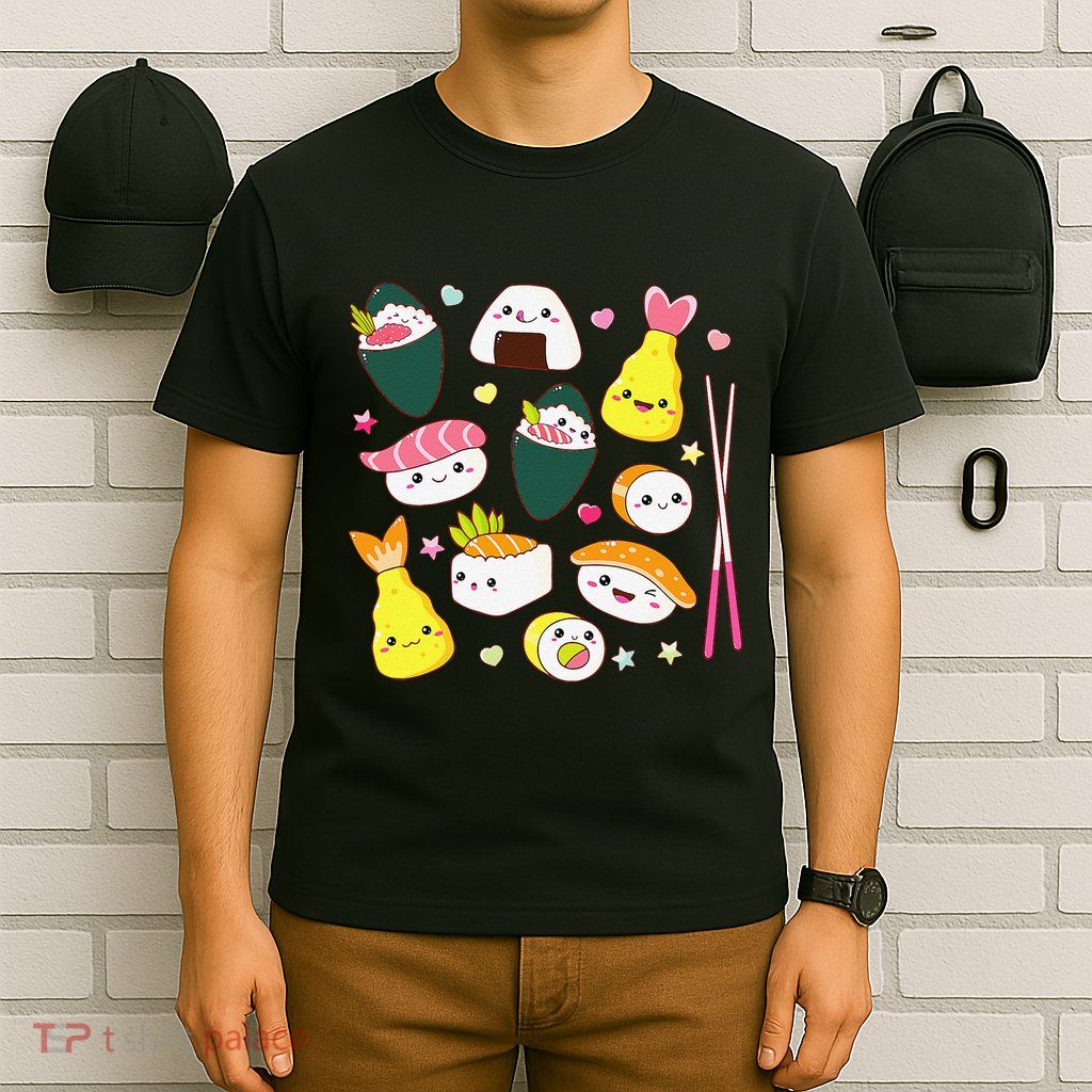 Sushi Anime Kawaii Set Japanese Food Lover  T-Shirt