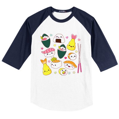 Sushi Anime Kawaii Set Japanese Food Lover  Baseball Sleeve Shirt