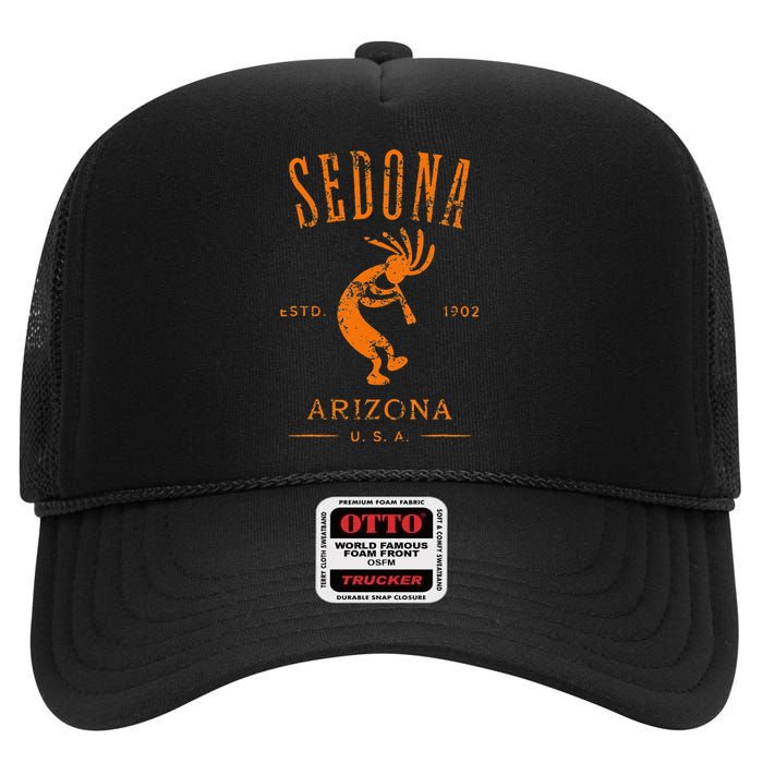 Sedona Arizona Kokopelli Souvenir Distressed Design High Crown Mesh Back Trucker Hat