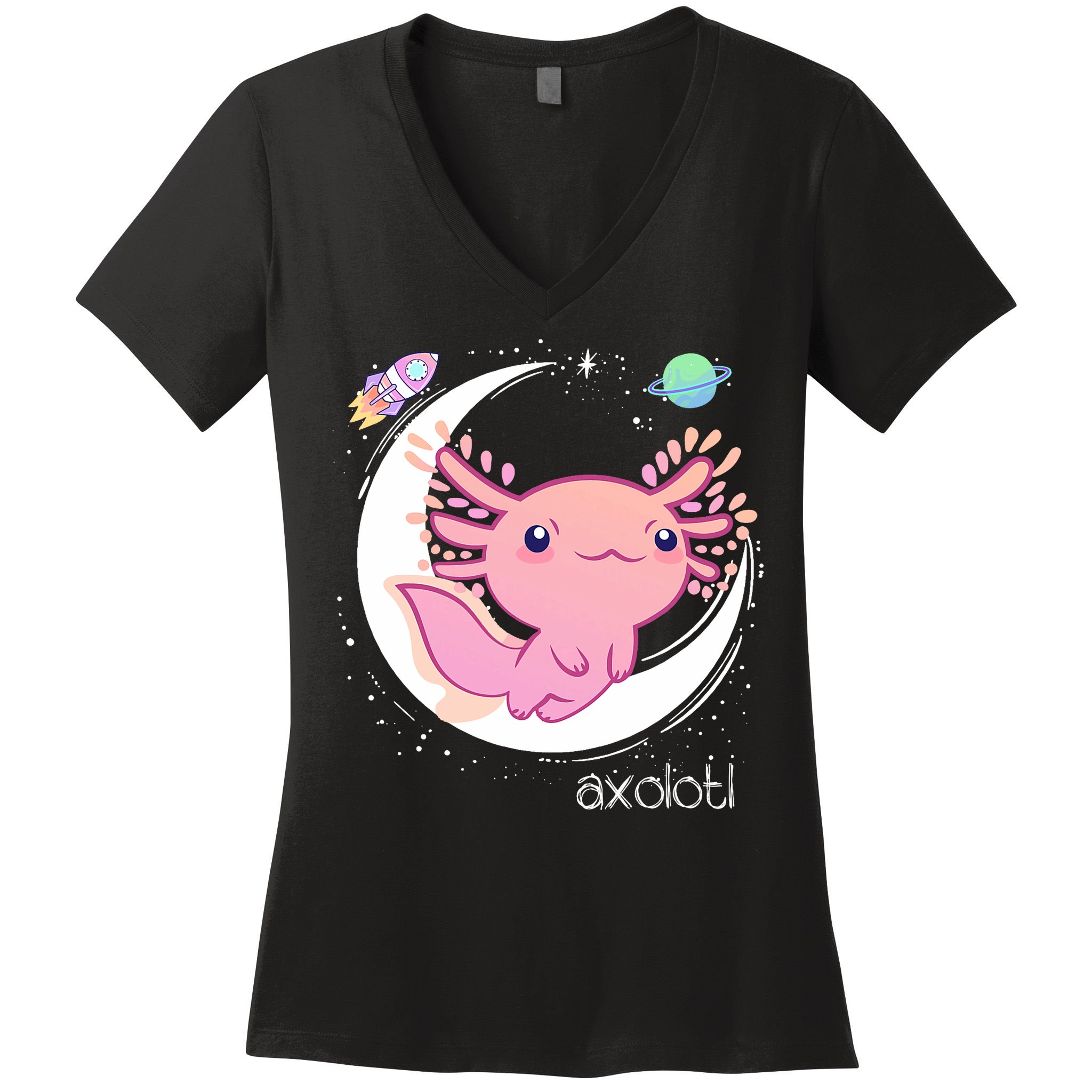 Space Axolotl Kawaii  Pastel Goth  Japan Anime Comic Women's V-Neck T-Shirt