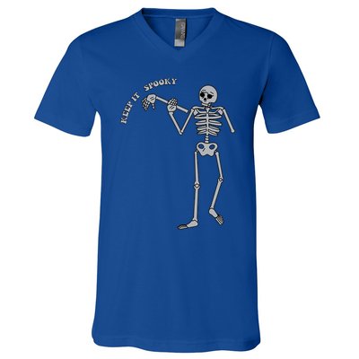 Stay And Keep It Spooky Cute Little Ghost Skeleton Halloween Great Gift V-Neck T-Shirt