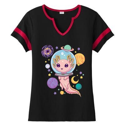 Space Axolotl Kawaii Pastel Goth Anime Aesthetic Nu Goth Ladies Halftime Notch Neck Tee