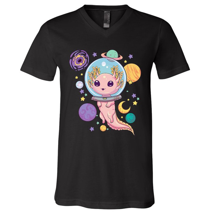 Space Axolotl Kawaii Pastel Goth Anime Aesthetic Nu Goth V-Neck T-Shirt