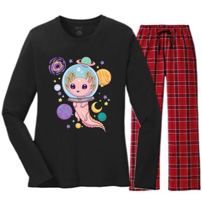 Space Axolotl Kawaii Pastel Goth Anime Aesthetic Nu Goth Women's Long Sleeve Flannel Pajama Set 