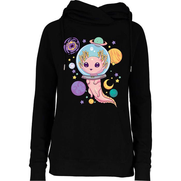 Space Axolotl Kawaii Pastel Goth Anime Aesthetic Nu Goth Womens Funnel Neck Pullover Hood