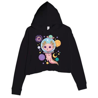 Space Axolotl Kawaii Pastel Goth Anime Aesthetic Nu Goth Crop Fleece Hoodie