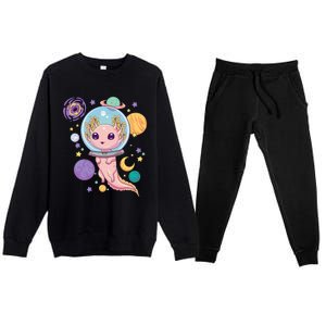 Space Axolotl Kawaii Pastel Goth Anime Aesthetic Nu Goth Premium Crewneck Sweatsuit Set