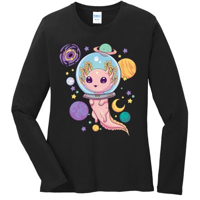 Space Axolotl Kawaii Pastel Goth Anime Aesthetic Nu Goth Ladies Long Sleeve Shirt