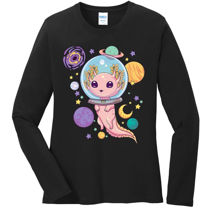 Space Axolotl Kawaii Pastel Goth Anime Aesthetic Nu Goth Ladies Long Sleeve Shirt