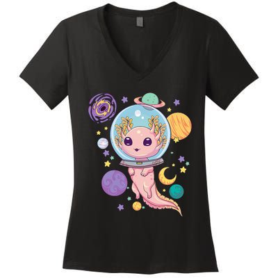 Space Axolotl Kawaii Pastel Goth Anime Aesthetic Nu Goth Women's V-Neck T-Shirt