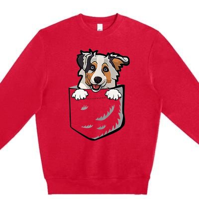 S Adorable Little Australian Shepherd Dog In The Pocket Vneck Premium Crewneck Sweatshirt