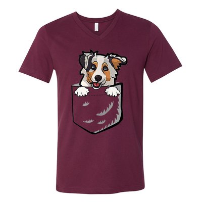 S Adorable Little Australian Shepherd Dog In The Pocket Vneck V-Neck T-Shirt