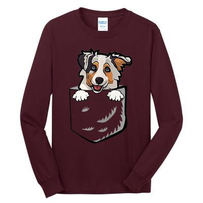 S Adorable Little Australian Shepherd Dog In The Pocket Vneck Tall Long Sleeve T-Shirt