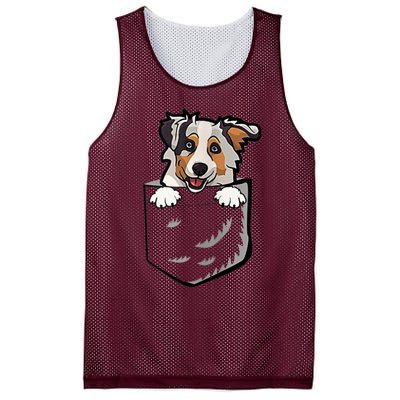 S Adorable Little Australian Shepherd Dog In The Pocket Vneck Mesh Reversible Basketball Jersey Tank