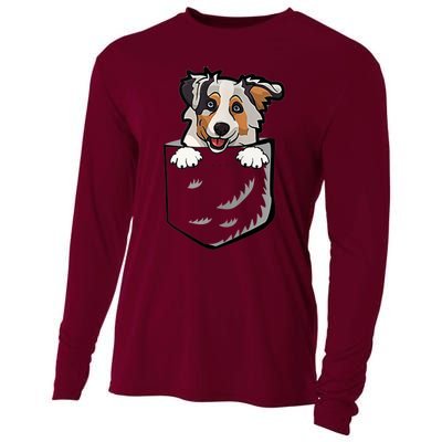 S Adorable Little Australian Shepherd Dog In The Pocket Vneck Cooling Performance Long Sleeve Crew