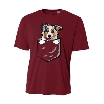 S Adorable Little Australian Shepherd Dog In The Pocket Vneck Performance Sprint T-Shirt