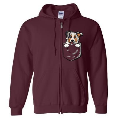 S Adorable Little Australian Shepherd Dog In The Pocket Vneck Full Zip Hoodie