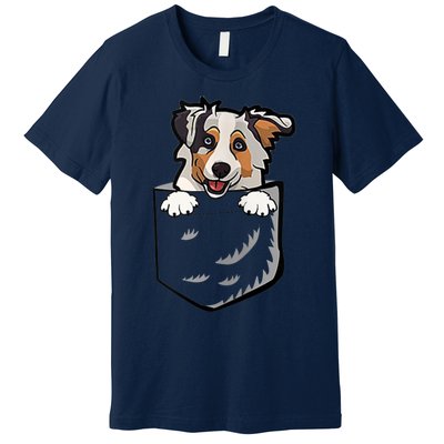 S Adorable Little Australian Shepherd Dog In The Pocket Vneck Premium T-Shirt