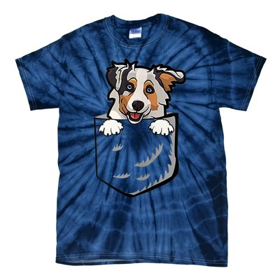 S Adorable Little Australian Shepherd Dog In The Pocket Vneck Tie-Dye T-Shirt