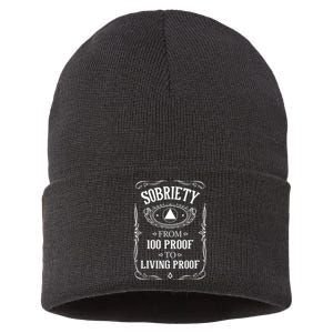 Sobriety Anniversary Living Proof NA AA Recovery Sustainable Knit Beanie