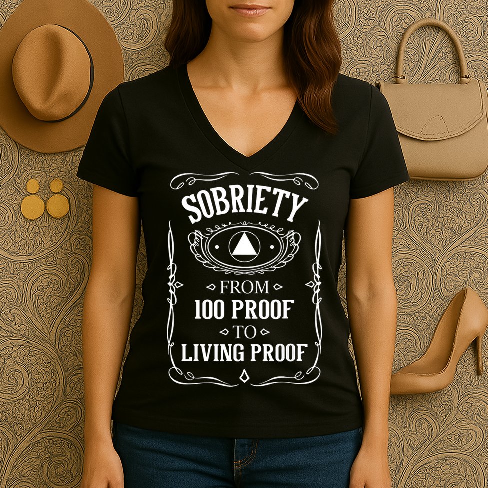 Sobriety Anniversary Living Proof NA AA Recovery Women's V-Neck T-Shirt