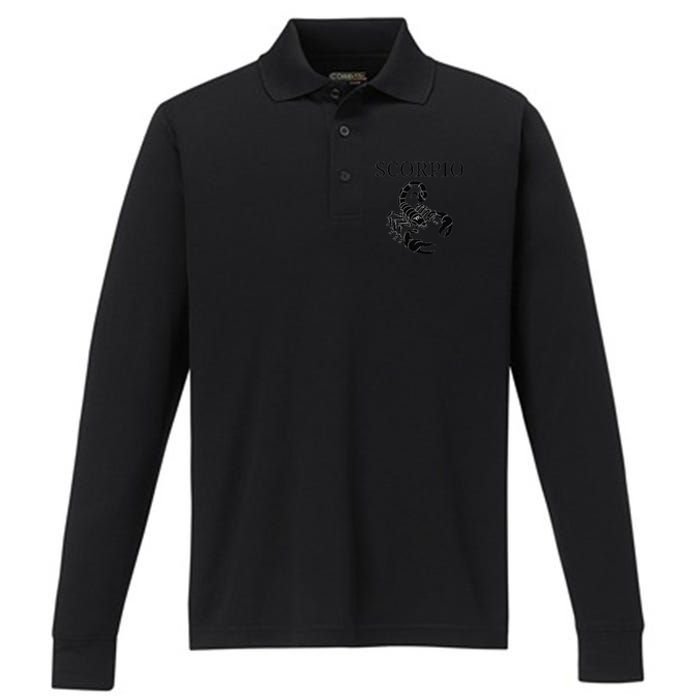 Scorpio Astrology Large Scorpion Zodiac Sign & Scorpio Name Performance Long Sleeve Polo