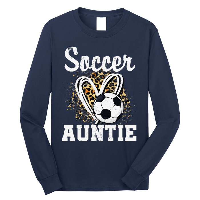 Soccer Auntie Leopard Heart Long Sleeve Shirt