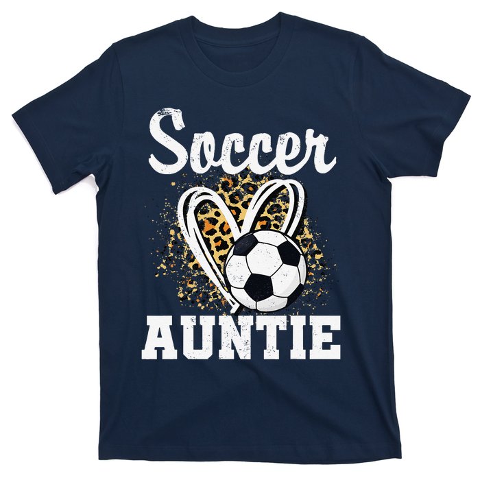 Soccer Auntie Leopard Heart T-Shirt