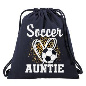 Soccer Auntie Leopard Heart Drawstring Bag