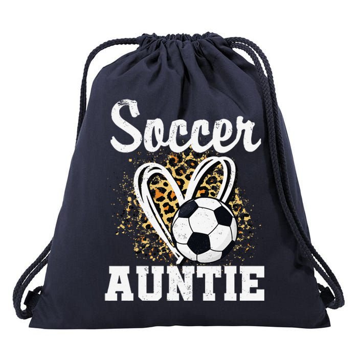 Soccer Auntie Leopard Heart Drawstring Bag