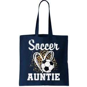 Soccer Auntie Leopard Heart Tote Bag