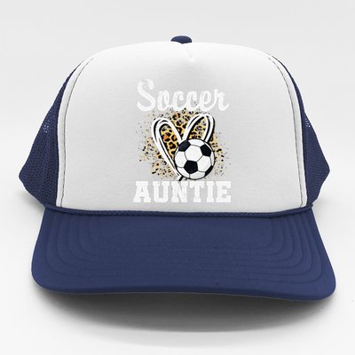 Soccer Auntie Leopard Heart Trucker Hat